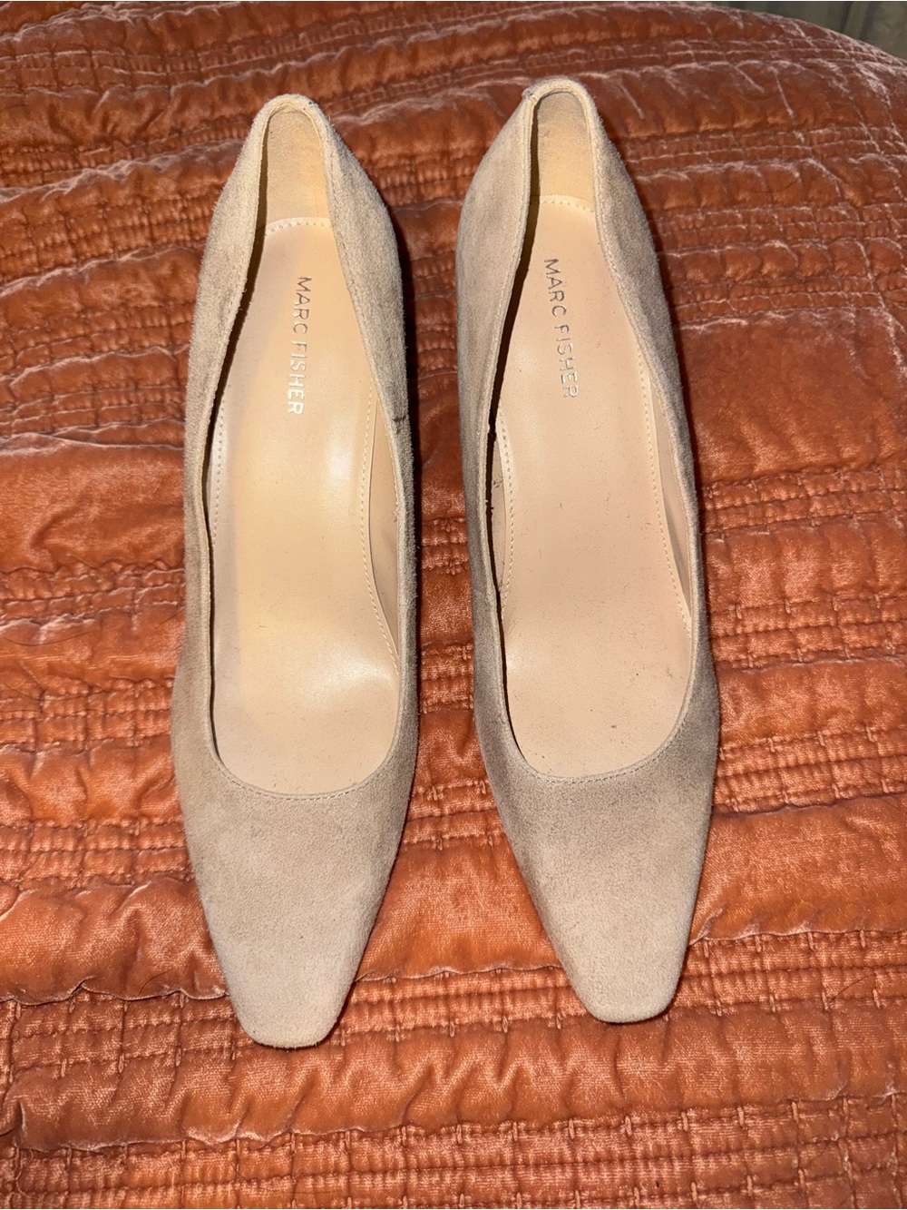 Marc Fisher Beige Suede Pointed-Toe Pumps